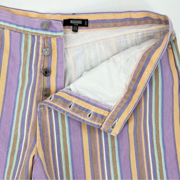 Misguided Plus Colorful Striped Denim Button Fly Mom Shorts Size 18 - Picture 4 of 6